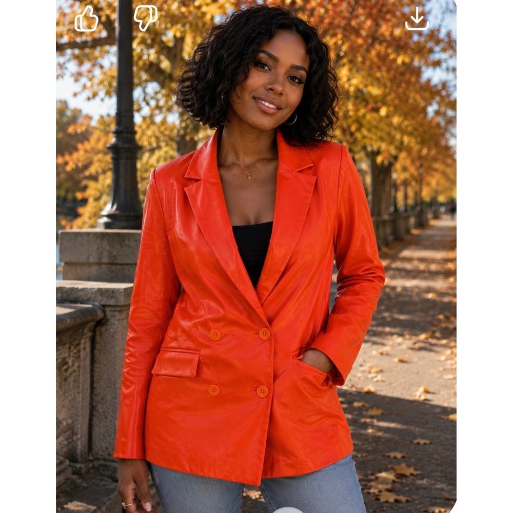 House of Harlow 1960 Orange Vegan Leather Blazer S/P NWT Double Breasted
